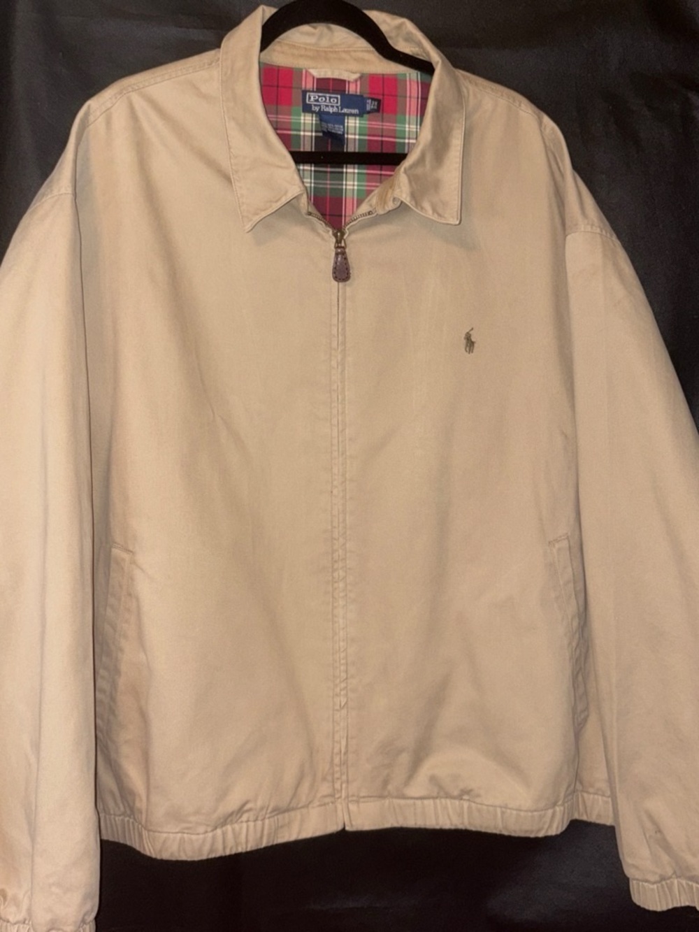 Polo by Ralph Lauren Bi-Swing Windbreaker Jacket 3X Tan Khaki Plaid Lined EUC